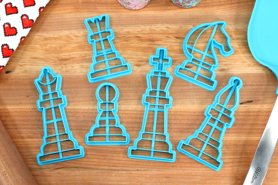 Chess Piece Cookie Cutters - Queen, Rook, Pan, Bishop, King, Queen - Gift for chess player