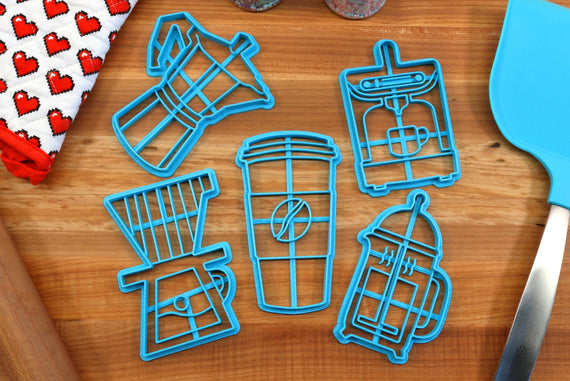 Coffee Cookie Cutters - Coffee Cup, Espresso Maker, French Press, Moka Pot, Pour Over - Gift for Coffee Lover, Coffee Gift IDea
