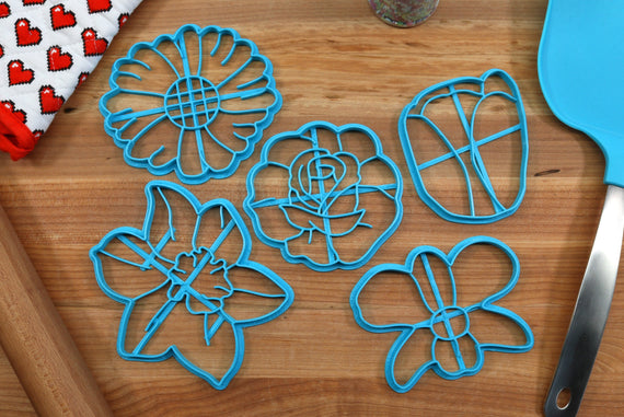 Spring Flower Cookie Cutters Set - Daffodil Cookie, Daisy Cookie , Orchid Cookie, Rose Cookie, Tulip Cookie - Spring Cookie Cutter