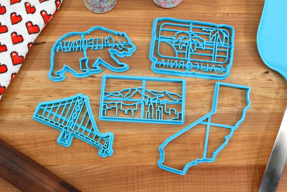 California Cookie Cutters - California Bear, LA Skyline, Golden Gate Bridge, California State, California Palm - CA Gift Idea