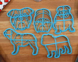 English Bulldogs Cookie Cutters - Bulldog Face, Bulldog Hat, Bulldog Outline, Bulldog Sitting, Bulldog Stack - English bulldog Owner