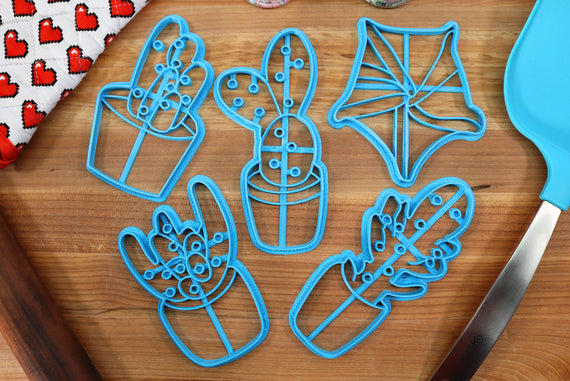 Cactus Cookie Cutters Set 1- Saguaro Cactus, Peanut Cactus, Joseph's Coat Cactus, Bunny Ears Cactus, Bishop's Cap Cactus