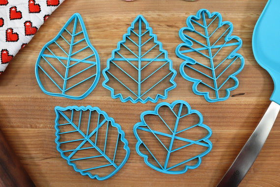 Leaf Cookie Cutters Set 1 - Poplar Leaf, Oak Leaf, Birch Leaf, Aspen Leaf, Apple Tree Leaf