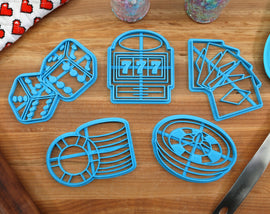 Gambling Cookie Cutters - Roulette Table, Poker Chips, Playing Cards, Jackpot, Dice Set- Las Vegas Cookie