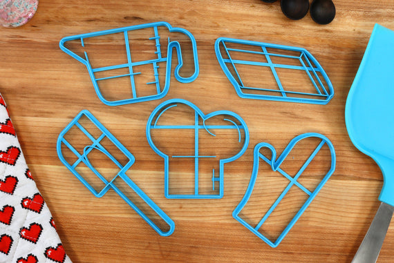 Baker Cookie Cutters - Oven Mit, Chefs Hat, Measuring Cup, Rubber Spatula, Baking Tray - Baker Gift Idea