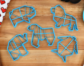 Origami Cookie Cutters Animals Set 2 - Origami Elephant, Origami Gorilla, Origami Lion, Origami Pig, Origami Turtle - Origami Gift idea