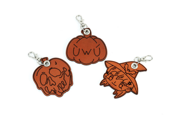 Halloween Keychains Anime Witch, Poison Apple, UWU Pumpkin - Leather and Steel - Goth Gift Idea  LT1