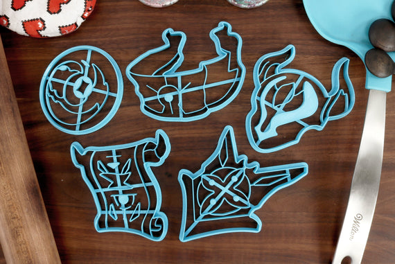 Genshin Impact Items Cookie Cutters Set 1 - Curse Scroll, Ominous Mask, Raven Insignia, Red Brocade, Seargents Insignia