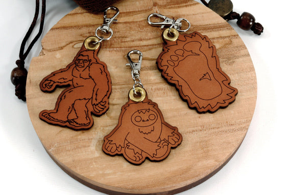 Sasquatch Keychains - Bigfoot, Cute Sasquatch, Sasquatch Walk - Leather and Steel - Bigfoot Gift Idea  LT1