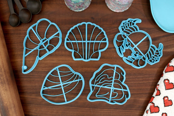 Shellfish Cookie Cutters - Clam Cookie, Crab Cookie, Shrimp Cooie, Scallop Cookie, Oyster Cookie - Beach Party Gift