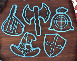 Tabletop RPG Class Cookie Cutter Set - Barbarian Symbol, Bard Symbol, Wizard Symbol, Rogue Symbol, Paladin Symbol - DnD Cookie Cutter