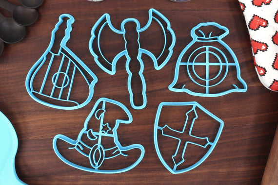 Tabletop RPG Class Cookie Cutter Set - Barbarian Symbol, Bard Symbol, Wizard Symbol, Rogue Symbol, Paladin Symbol - DnD Cookie Cutter