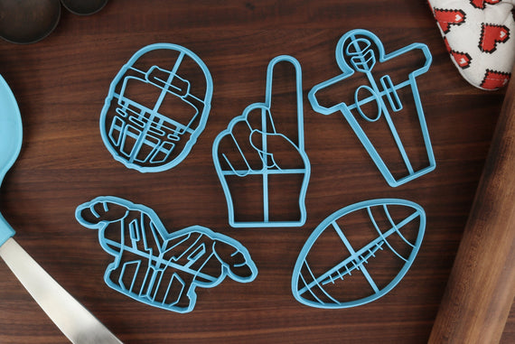 American Football Cookie Cutters - Foam Finger, Football, Chest Gear, Football Helmet, Tackling Dummy - Football Gift Idea