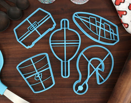 Fishing Cookie Cutters - Chum Bucket, Fishing Boat, Water Bobber, Fish Hook, Tackle Box - Fisherman Gift Idea