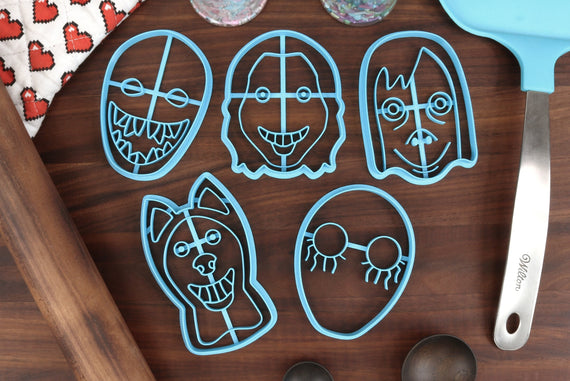 Creepy Pasta Monster Cutters, Set 1 - Creepy Momo, Eyeless Jack, Jeff The Killer, smile.dog, The Rake - Cookie Cutters