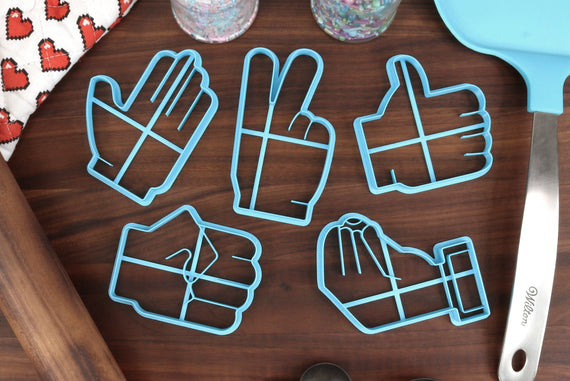 Hand Signs Cookie Cutters, Set 1 - Fist Hand, Gusto Hand, Palm Hand, Peace Hand, Thumbs Up or Down -  Hand Signals Cookies