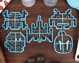 Retro Games Cookie Cutters - Bomb Guy, Froggy, Galaxy Ship, Invader, Pooka - Video Game Retro Icons Baking Gift