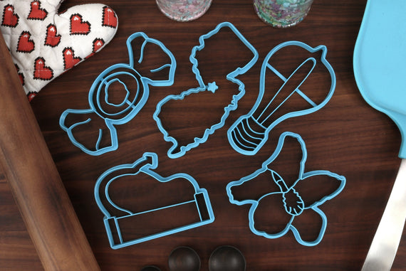 New Jersey State Cookie Cutters - Blue Violet, Drive In Theatre, Edison Lightbulb, New Jersey Outline, Salt Water Taffy - NJ Gift Idea