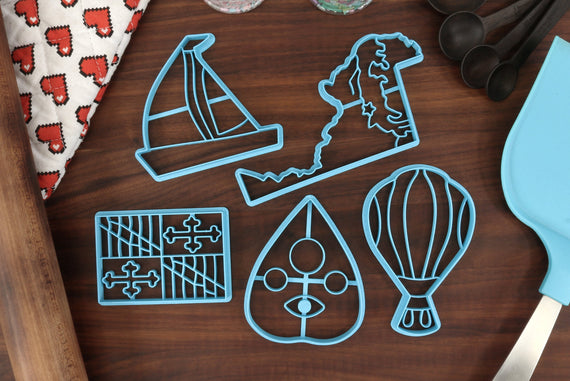 Maryland Cookie Cutters - Hot Air Balloon, Maryland State Flag, Maryland Outline, Ouiji Planchette, Sailbot- MD Gift Idea