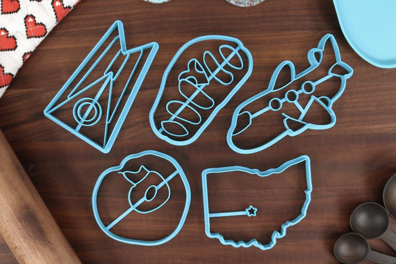 Ohio State Cookie Cutters - Buckeye Fruit, Ohio State Flag, Ohio State Outline, Pawpaw Fruit, Airplane - OH Gift Idea
