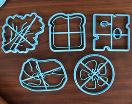 Stackable Sandwich Cookie Cutters - Bread Slice, Lettuce Leaf, Lunchmeat, Swiss Cheese Slice, Tomato Slice - Stacking Sandwich Gift