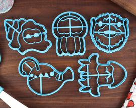 Marine Animals Cookie Cutters - Angler Fish, Moon Jellyfish, Pufferfish, Sea Snail, Squid - Gift for Aquatic Life Fan Cutter