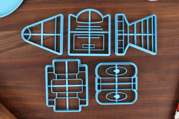 Space Rocket Cookie Cutters - Cargo Hold, Crew Quarters, Fuselage, Nose Cone, Thrusters - NASA Modular Rocket Gift