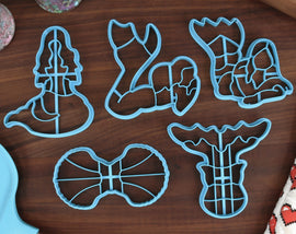 Mystical Mermaids Cookie Cutters - Lounging Mermaid, Body Outline, Mermaids Tail, Seashell Bra, Sea Siren Sitting - Gift for Sea Life Cutter
