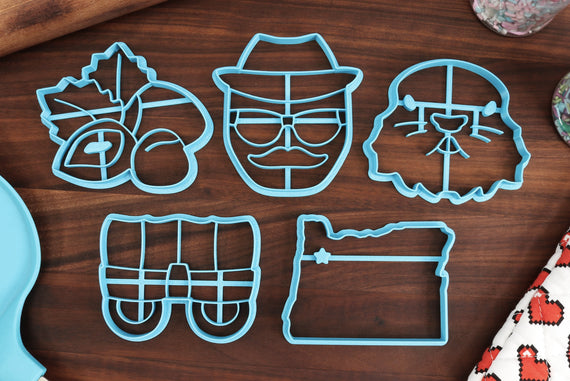 Oregon Cookie Cutters - American Beaver, Hazelnut Cluster, Hipster Face, Oregon Outline, Pioneer Wagon - OR Gift Idea