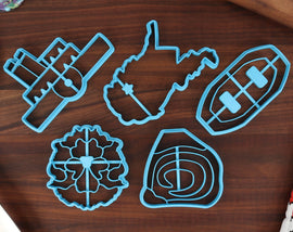 West Virginia Cookie Cutters - West Virginia State Outline, Pepperoni Roll, Rhododendron, Steamboat, Whitewater Raft - WV Gift Idea