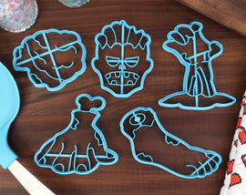 Stumbling Undead Cookie Cutters - Eaten Brain, Grave Hand, Zombie Face, Zombie Foot, Zombie Hand - Zombies and Walkers Monster Gift