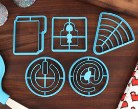 Technology Symbols Cookie Cutters, Set 1 - At Sign, Eyeless Jack, File Folders, Locked Symbol, Power Button, Wifi Symbol - Internet Icons