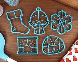 More Christmas Cookie Cutters - Baked Ham, Christmas Stocking, Fireplace, Happy Elf, Plate Snowflake - Holiday Cookies, Set two