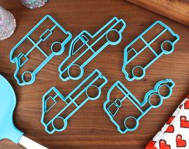 Car Styles Cookie Cutters, Set Two - Big Truck, Campervan, Cargo Van, Mini Truck, Pickup Truck - Automotive Cookie - Mechanic Cookies, Set 2