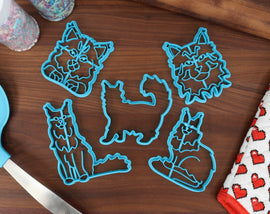 Maine Coons Cookie Cutters - Detailed Maine Coon, Maine Coon Face, Maine Coon Laying, Maine Coon Outline, Maine Coon Sitting - Maine Coon