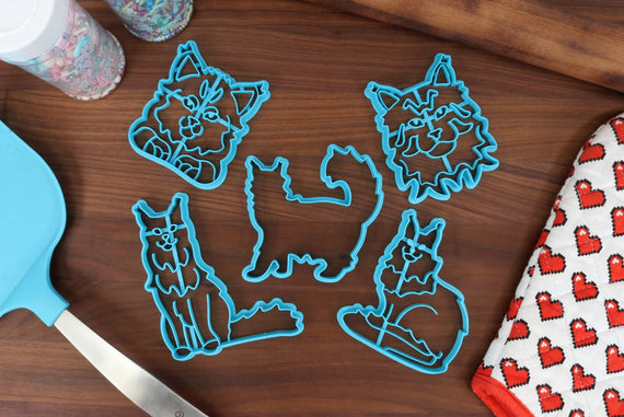 Maine Coons Cookie Cutters - Detailed Maine Coon, Maine Coon Face, Maine Coon Laying, Maine Coon Outline, Maine Coon Sitting - Maine Coon