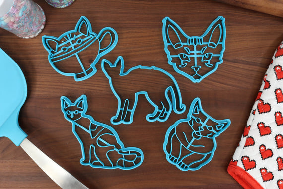 Devon Rex Cookie Cutters - Devon Rex Face, Rex Outline, Teacup Devon Rex, Sitting Devon, Devon Detail - Kitty Cat Merch