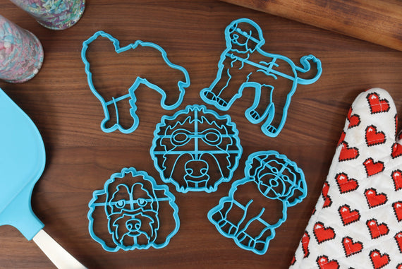 Goldendoodle Dog Cookie Cutters - Detailed Goldendoodle, Goggles Goldendoodle, Goldendoodle Face, Doodle Outline, Goldendoodle Sitting