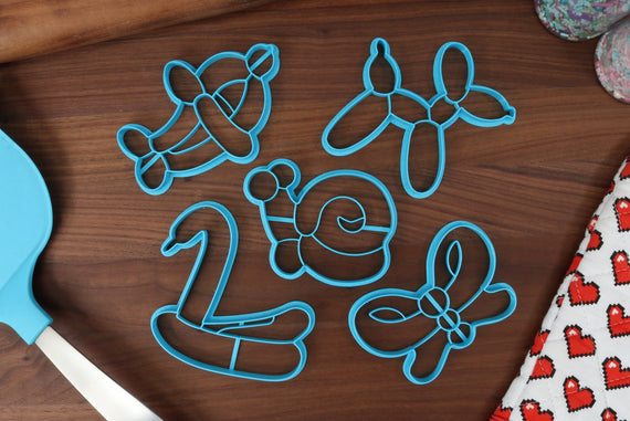 Balloon Animals Cookie Cutters - Balloon Butterfly, Balloon Dog, Balloon Dolphin, Balloon Snail, Balloon Swan - Animal Cookies